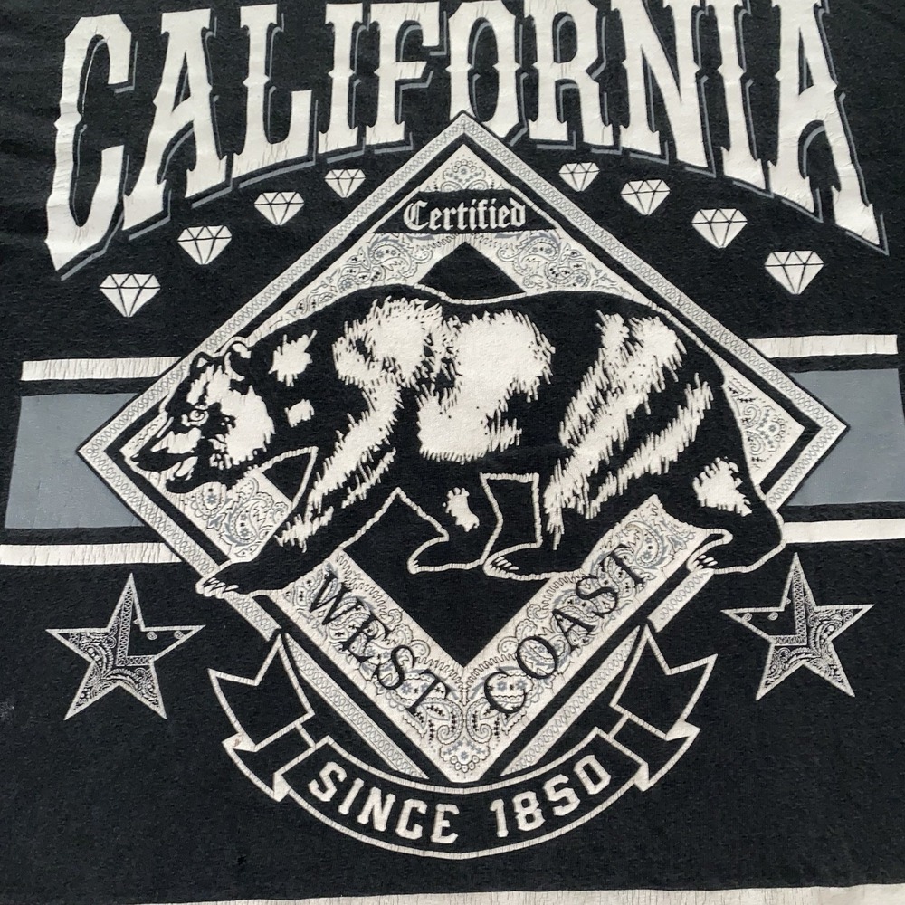 Y2K California Bear Graphic T-Shirt Men's Medium Black Alstyle Heavyweight 2000s - Picture 3 of 10